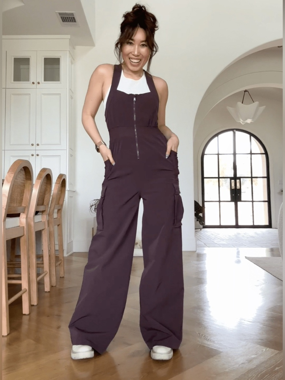 POPFLEX Take a Hike Overalls - Brown Zip-Front Jumpsuit Size MP ✨NWT✨